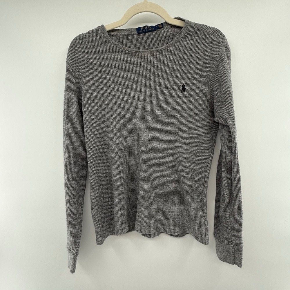 Polo Ralph‎ Lauren Gray Waffle Knit Long Sleeve Shirt Mens Medium Cotton
